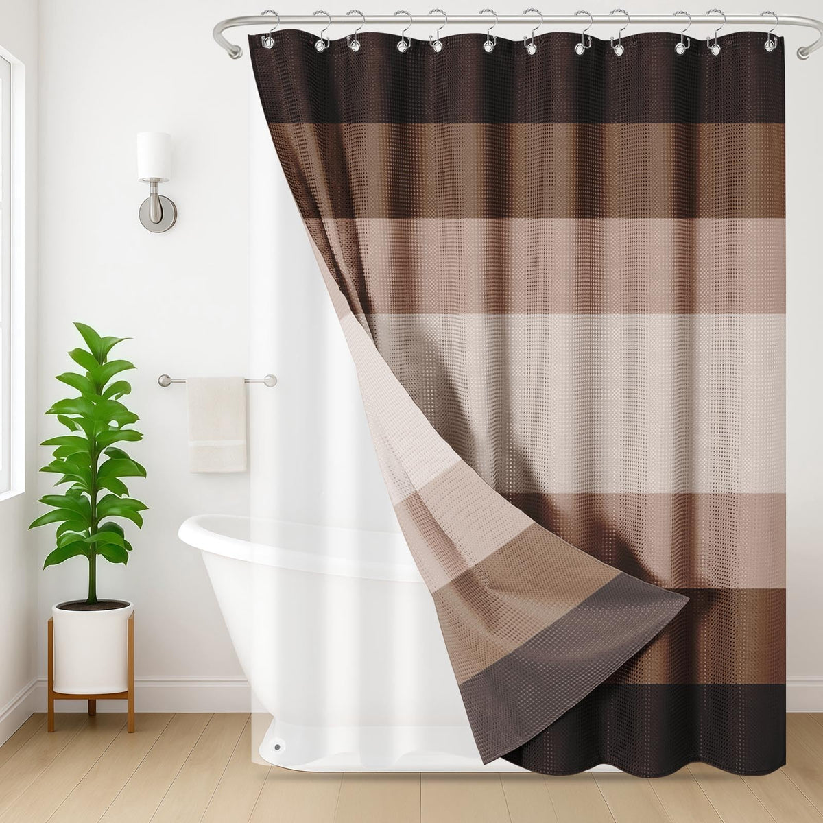 3 in 1 Shower Curtain and Liner,72 x 72 inch, Striped Grey