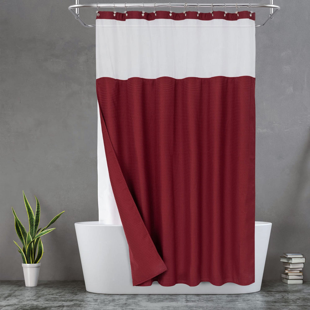 N&Y HOME Waffle Weave Shower Curtain with Snap-in Liner Set Blue, 71x72