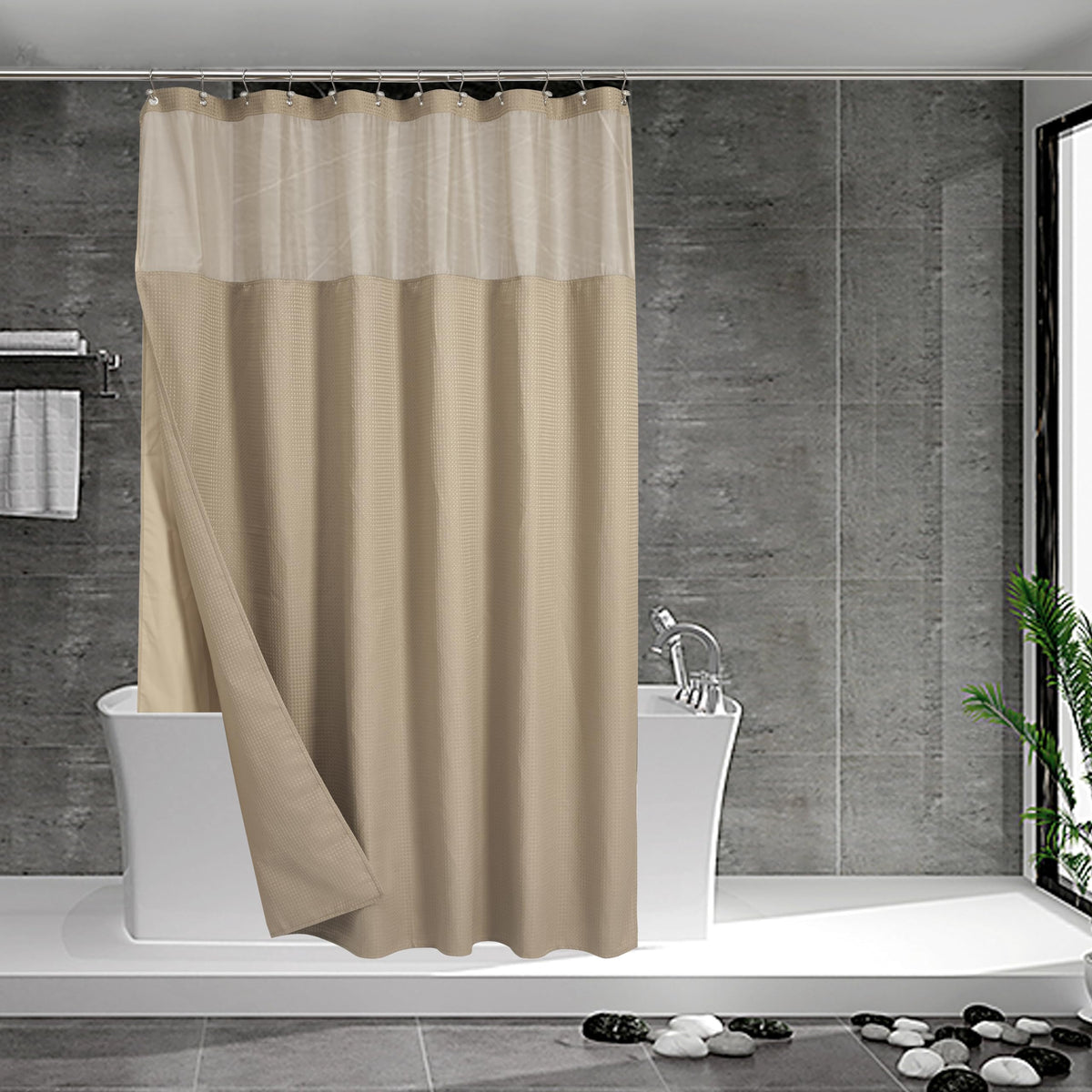 N&Y HOME Waffle Weave Shower Curtain with Snap-in Liner Set Blue, 71x72