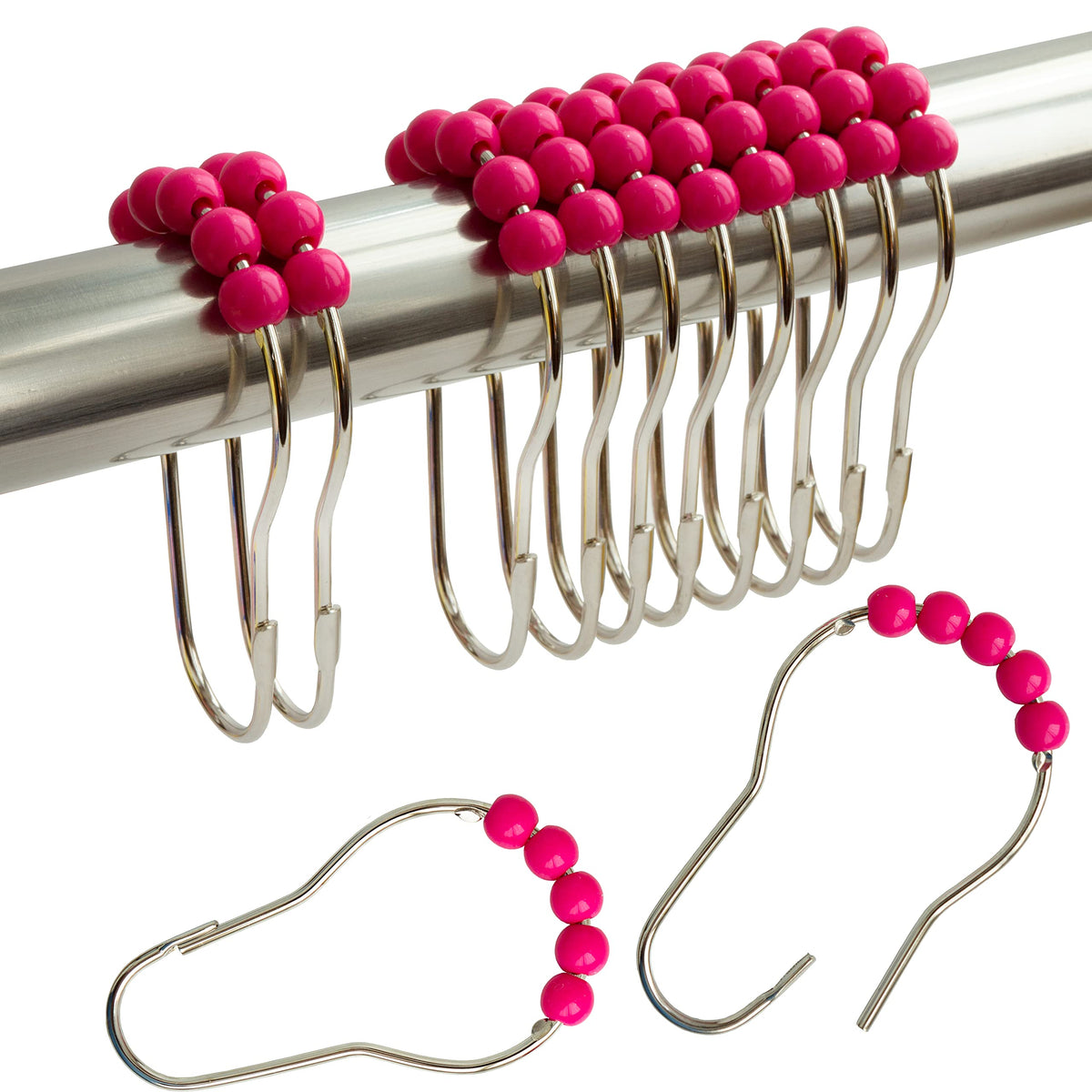 Orange Shower Curtain Hooks Stainless Steel Acrylic Balls (12pcs)
