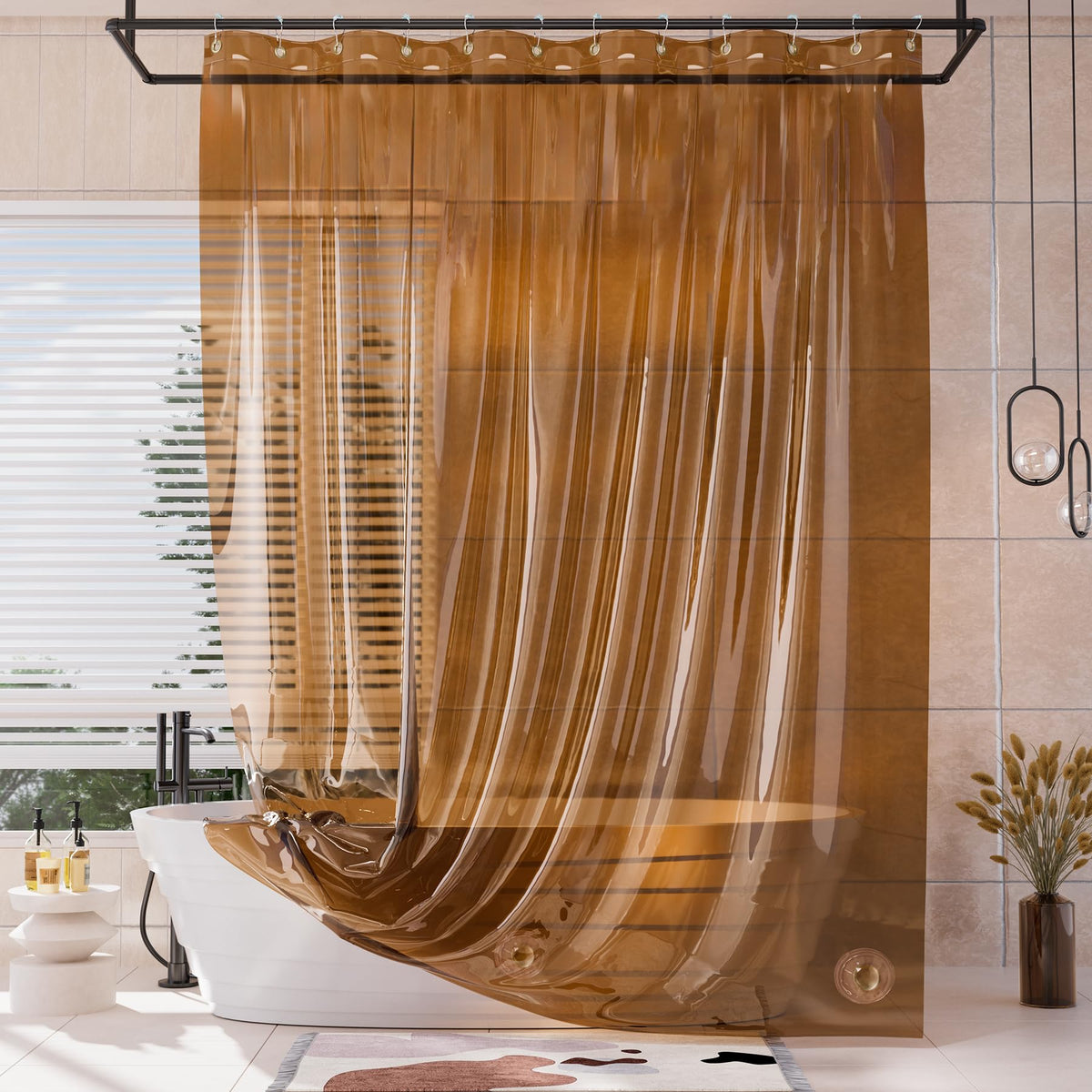 AmazerBath Shower Curtain Liner for Summer, 100% EVA Clear Green Heavy Duty Luxury Shower Curtain and Liner 2-in-1, 72x72 Plastic Weighted Shower Liner, 12 Rustproof Grommets & 3 Heavyweight Stones