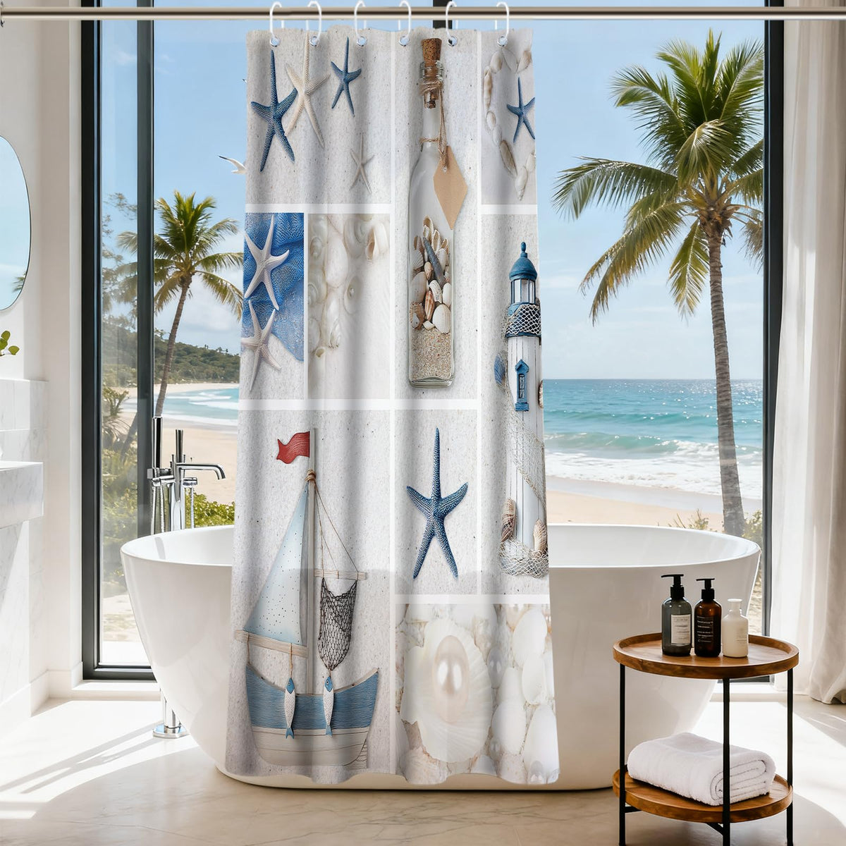 Nautical Green Sea Turtles Beach Theme Fabric Shower Curtain Sets Bathroom Blue Ocean Decor with Grommets and Hooks - 72 x 72 Inch Teal