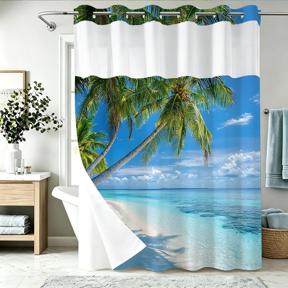 Nautical Green Sea Turtles Beach Theme Fabric Shower Curtain Sets Bathroom Blue Ocean Decor with Grommets and Hooks - 72 x 72 Inch Teal