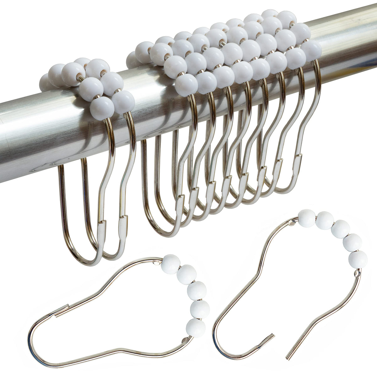 Orange Shower Curtain Hooks Stainless Steel Acrylic Balls (12pcs)