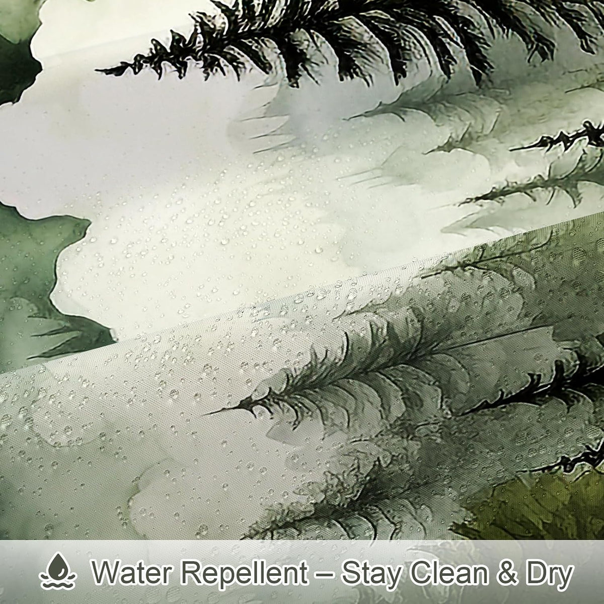 Dark Green Pine Forest Shower Curtain, Misty Woodland, 72 x 72 Inches