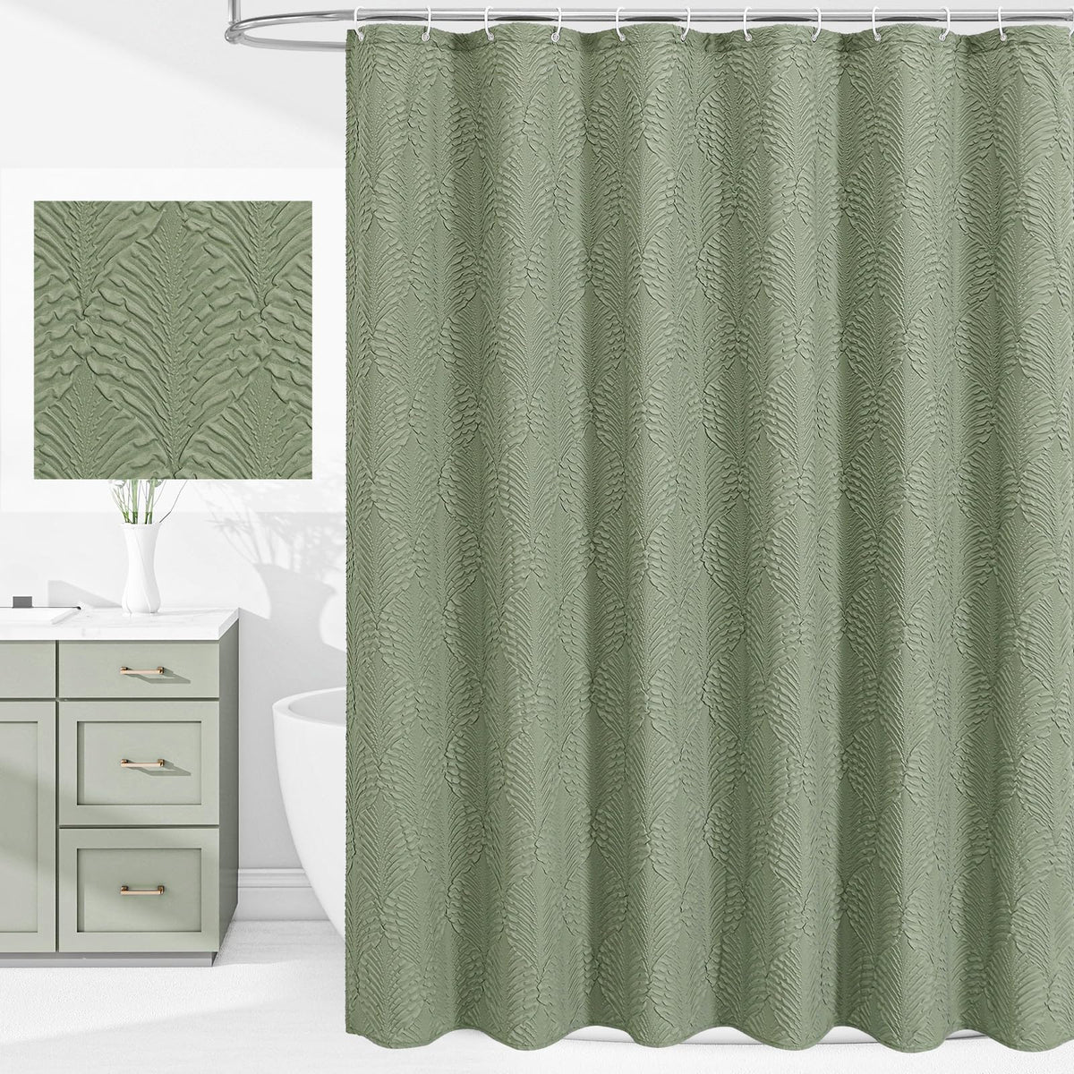 Gibelle White Shower Curtain for Bathroom, Farmhouse Bath Curtain 72x72