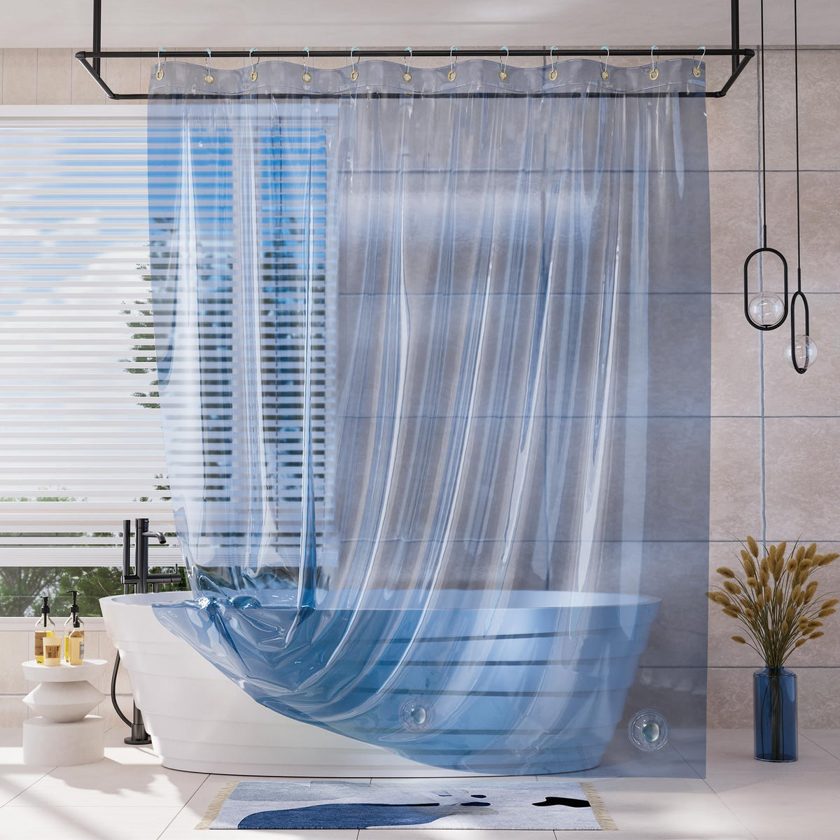AmazerBath Shower Curtain Liner for Summer, 100% EVA Clear Green Heavy Duty Luxury Shower Curtain and Liner 2-in-1, 72x72 Plastic Weighted Shower Liner, 12 Rustproof Grommets & 3 Heavyweight Stones