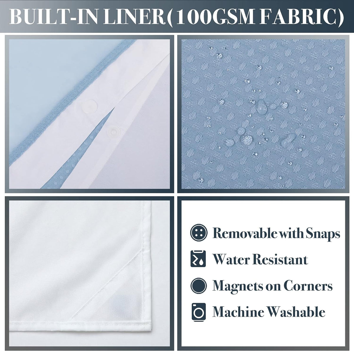 N&Y HOME Waffle Weave Shower Curtain with Snap-in Liner Set Blue, 71x72