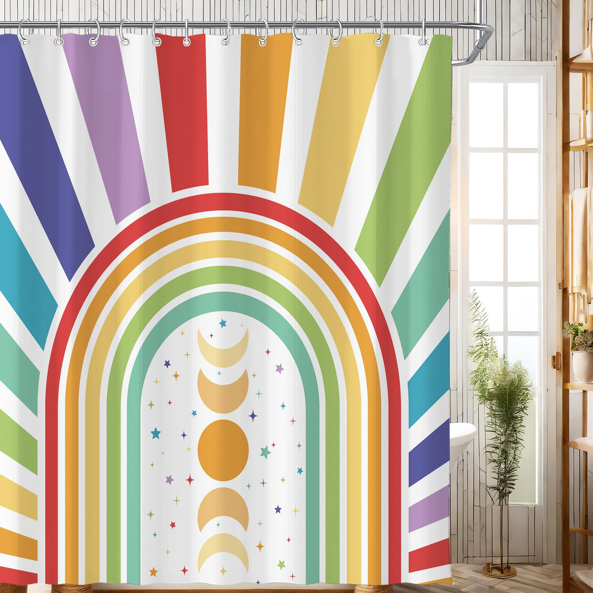 Black Cute Retro Floral Abstract 70s Aesthetic 72W*72H Inch Shower Curtain