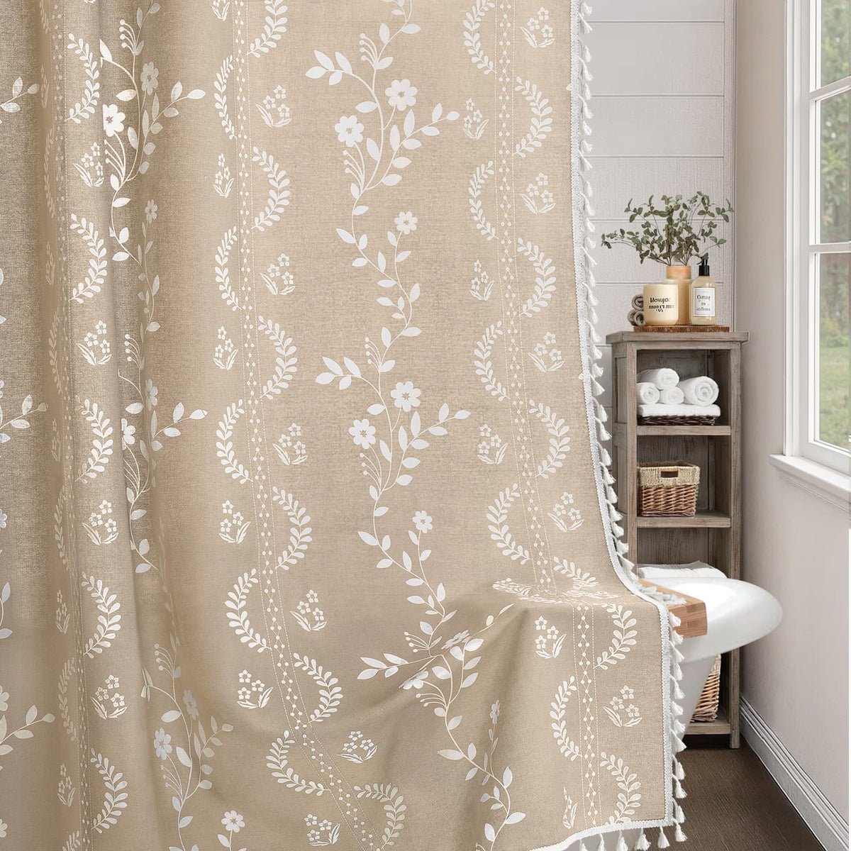 Boho Terracotta Vintage Shower Curtain with Tassels 72 x 72 Inch