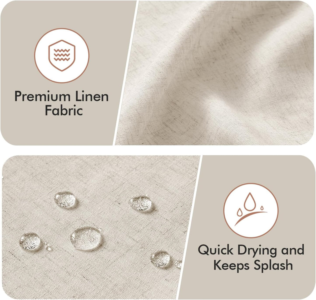 MIULEE Natural Scalloped Linen Shower Curtain 72W x 72L