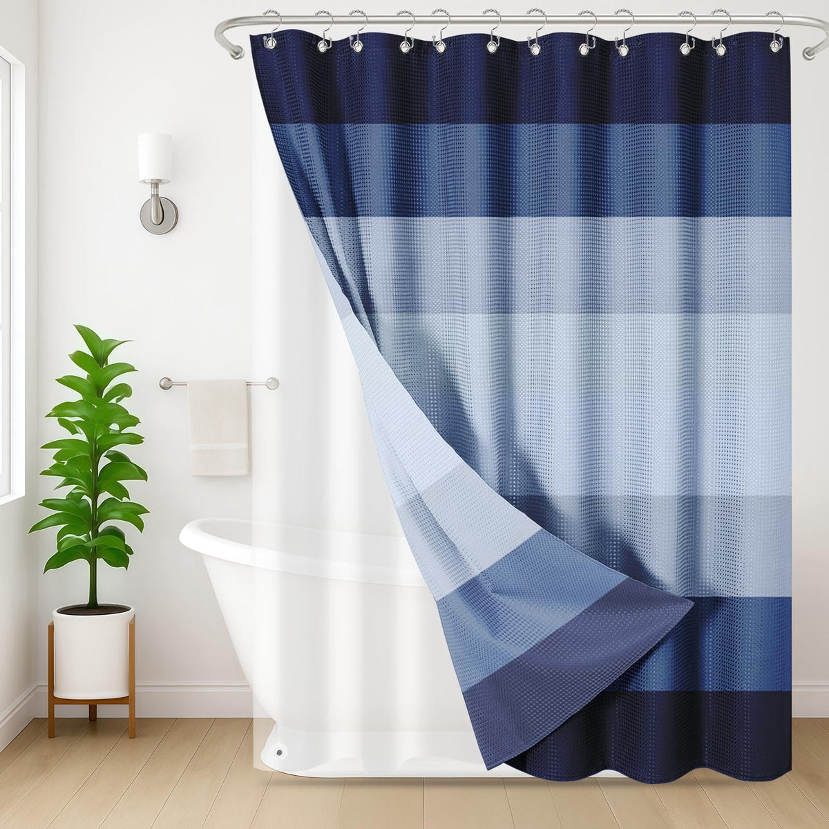 3 in 1 Shower Curtain and Liner,72 x 72 inch, Striped Grey