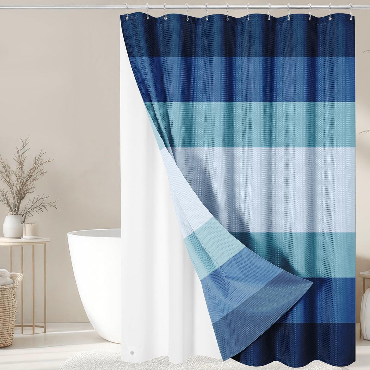 3 in 1 Shower Curtain and Liner,72 x 72 inch, Striped Grey