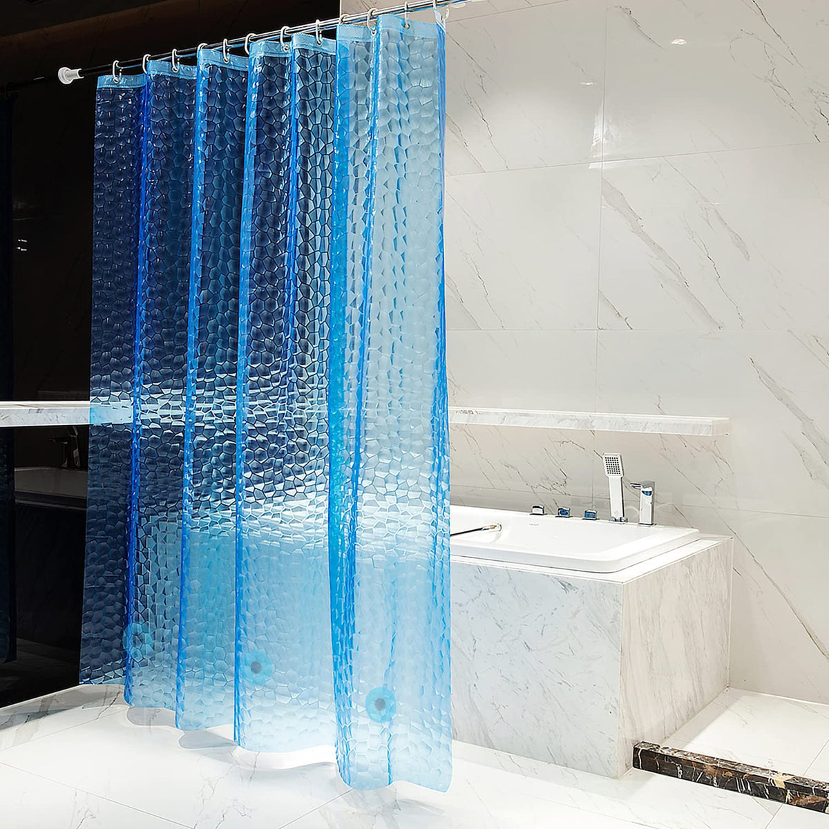 Bostofy Waterproof Shower Curtain Liner 8G EVA Thick Shower Curtain with Heavy Duty 3 Bottom Magnets, Shower Liner for Shower Stall, Bathtubs, 3D Pebble Pattern, 72 x 72,12 Hooks