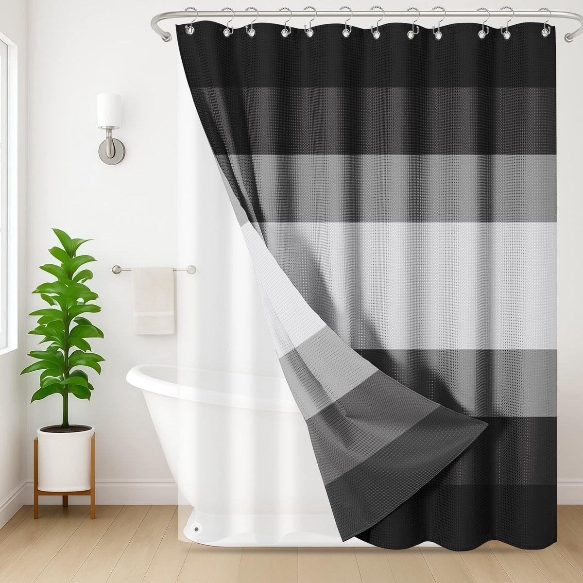 3 in 1 Shower Curtain and Liner,72 x 72 inch, Striped Grey