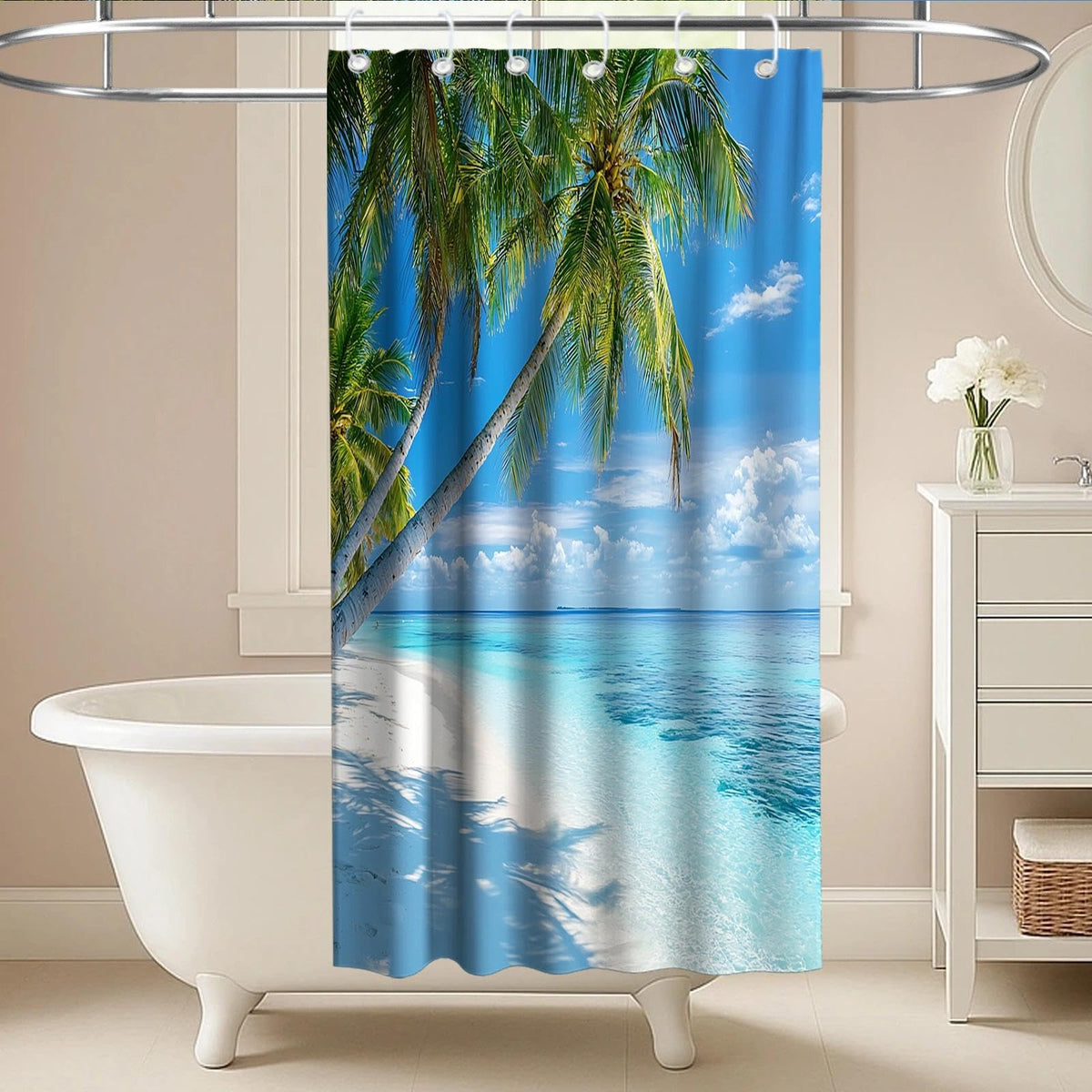 Nautical Green Sea Turtles Beach Theme Fabric Shower Curtain Sets Bathroom Blue Ocean Decor with Grommets and Hooks - 72 x 72 Inch Teal