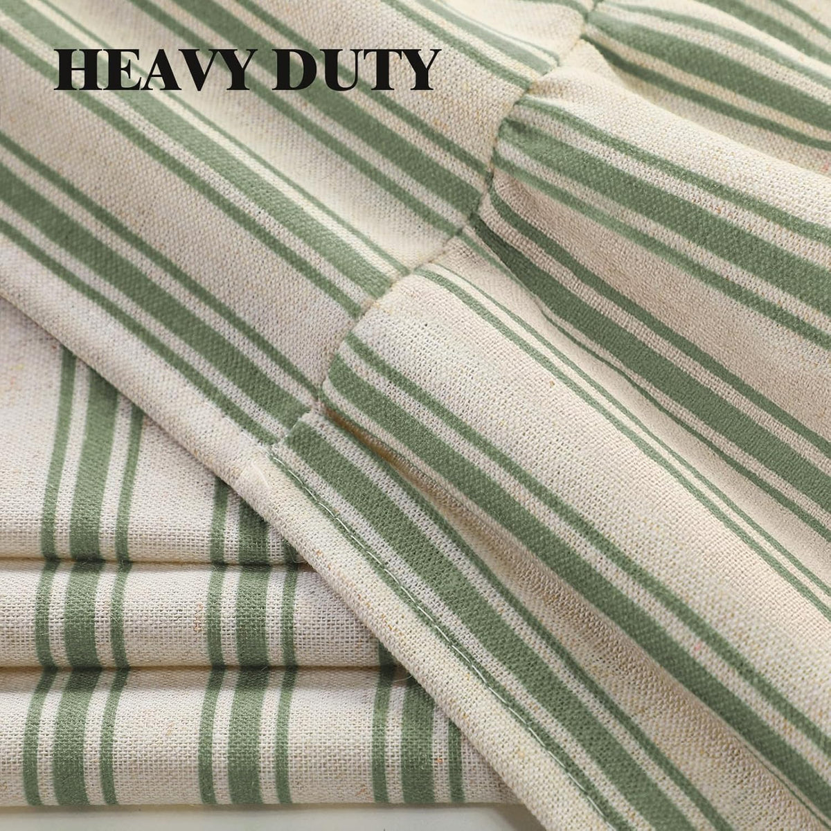 Farmhouse Shower Curtain Ruffle Linen Cream-Green Stripe 72"W x 72"L