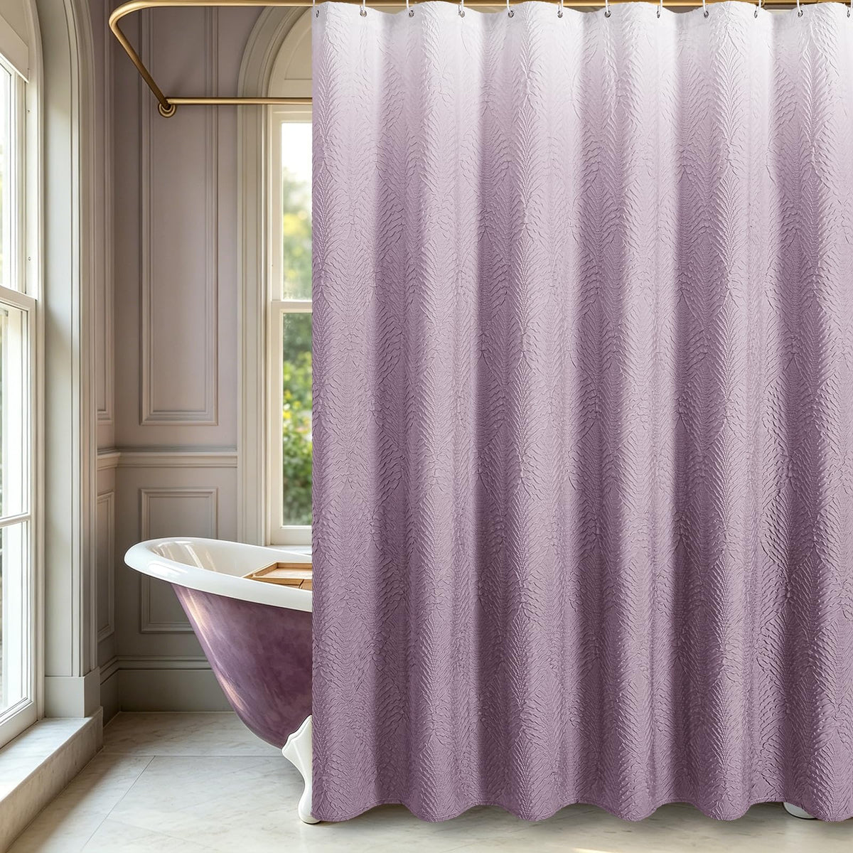 Gibelle White Shower Curtain for Bathroom, Farmhouse Bath Curtain 72x72