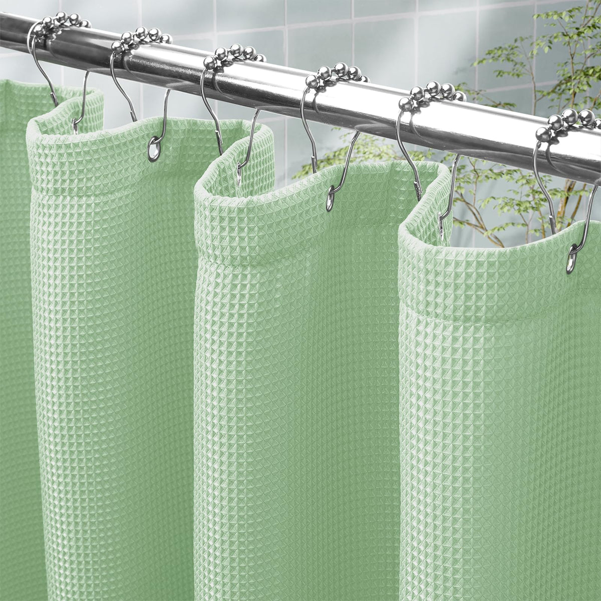 AmazerBath White Shower Curtain Fabric, Waffle Shower Curtains for Bathroom, Cloth Shower Curtain Heavy Duty, Thick Bathroom Shower Curtains Hotel Quality, Premium Polyester, 72x72 Inches