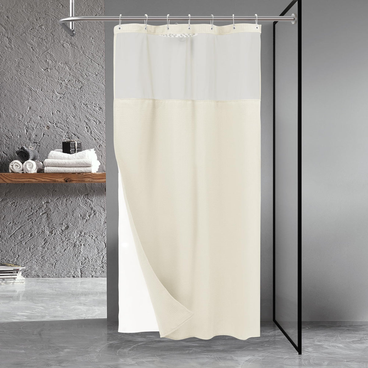 N&Y HOME Waffle Weave Shower Curtain with Snap-in Liner Set Blue, 71x72