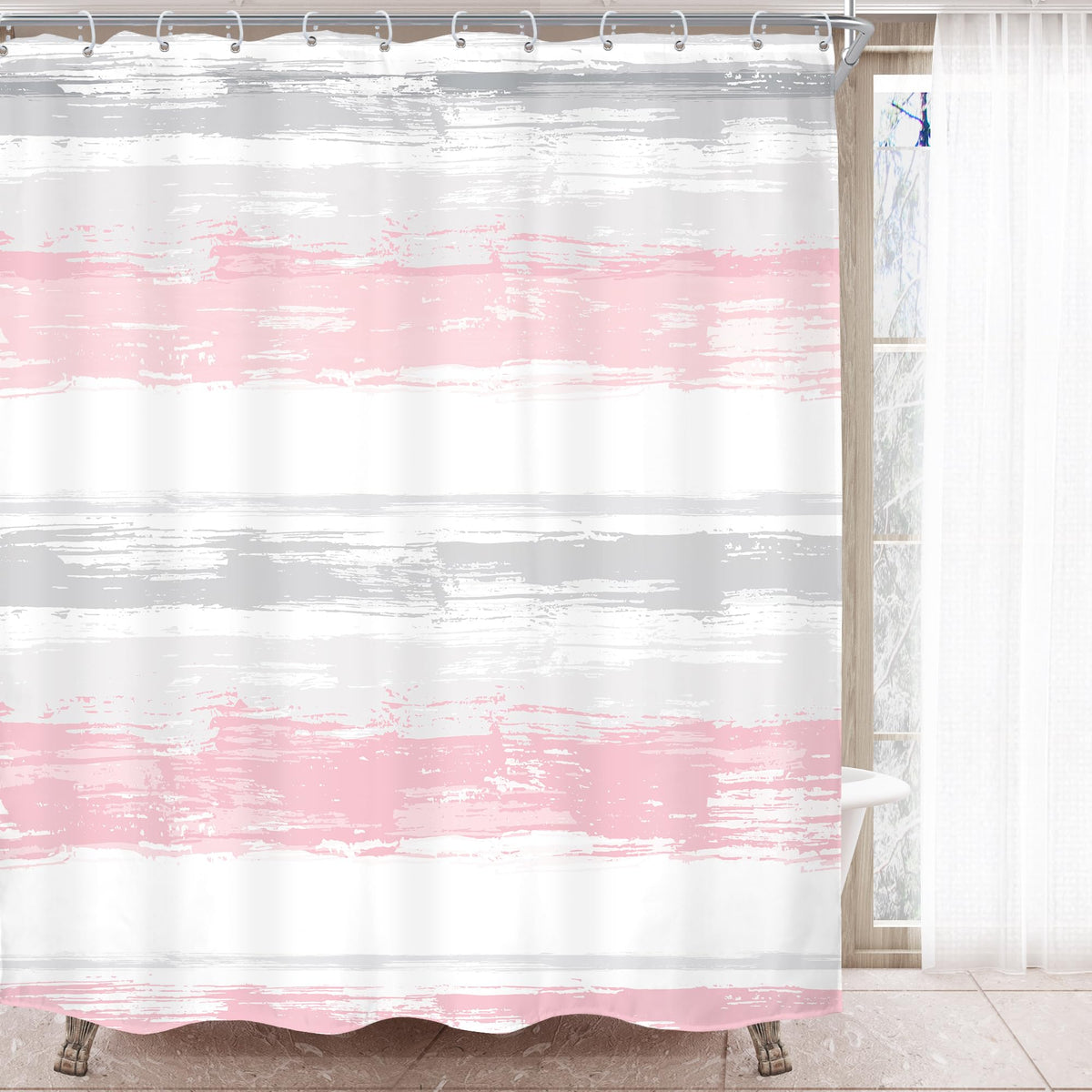 Abstract Blue Modern Gray Striped Minimalist Bathroom Shower Curtain Set