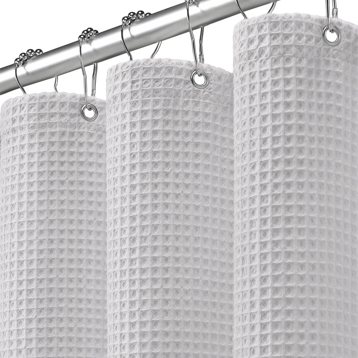 White Waffle Weave Shower Curtain Heavyweight Cotton Fabric 72Wx72L