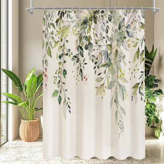 Gibelle SageGreen Linen Eucalyptus Shower Curtain, Watercolor Floral, 72x72
