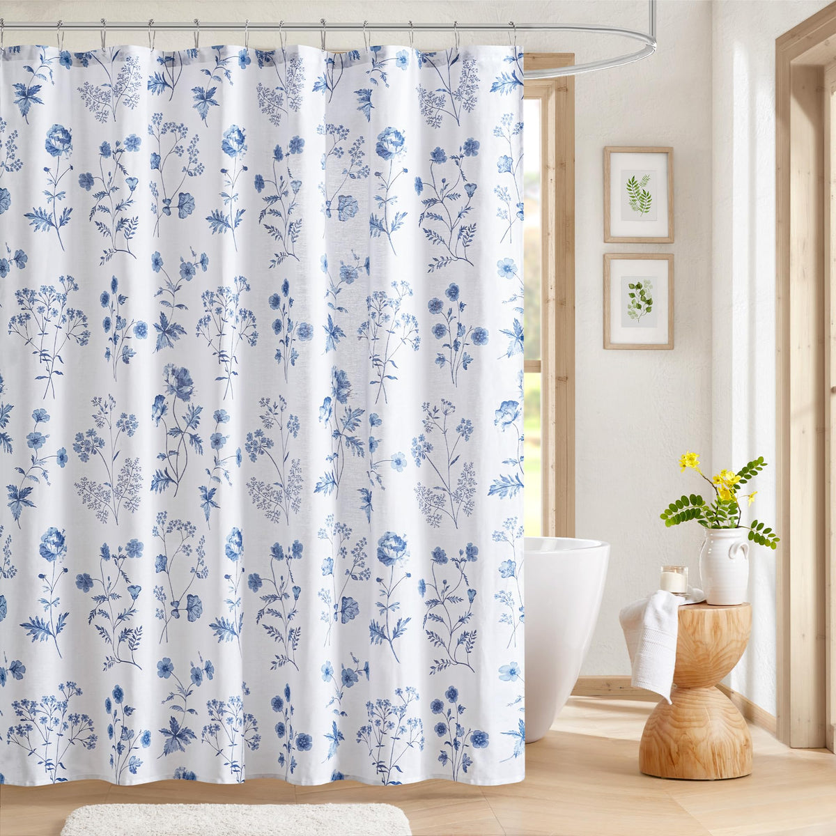 Martha Stewart 100% Cotton Floral Shower Curtain, 72 x 72, Sage Green