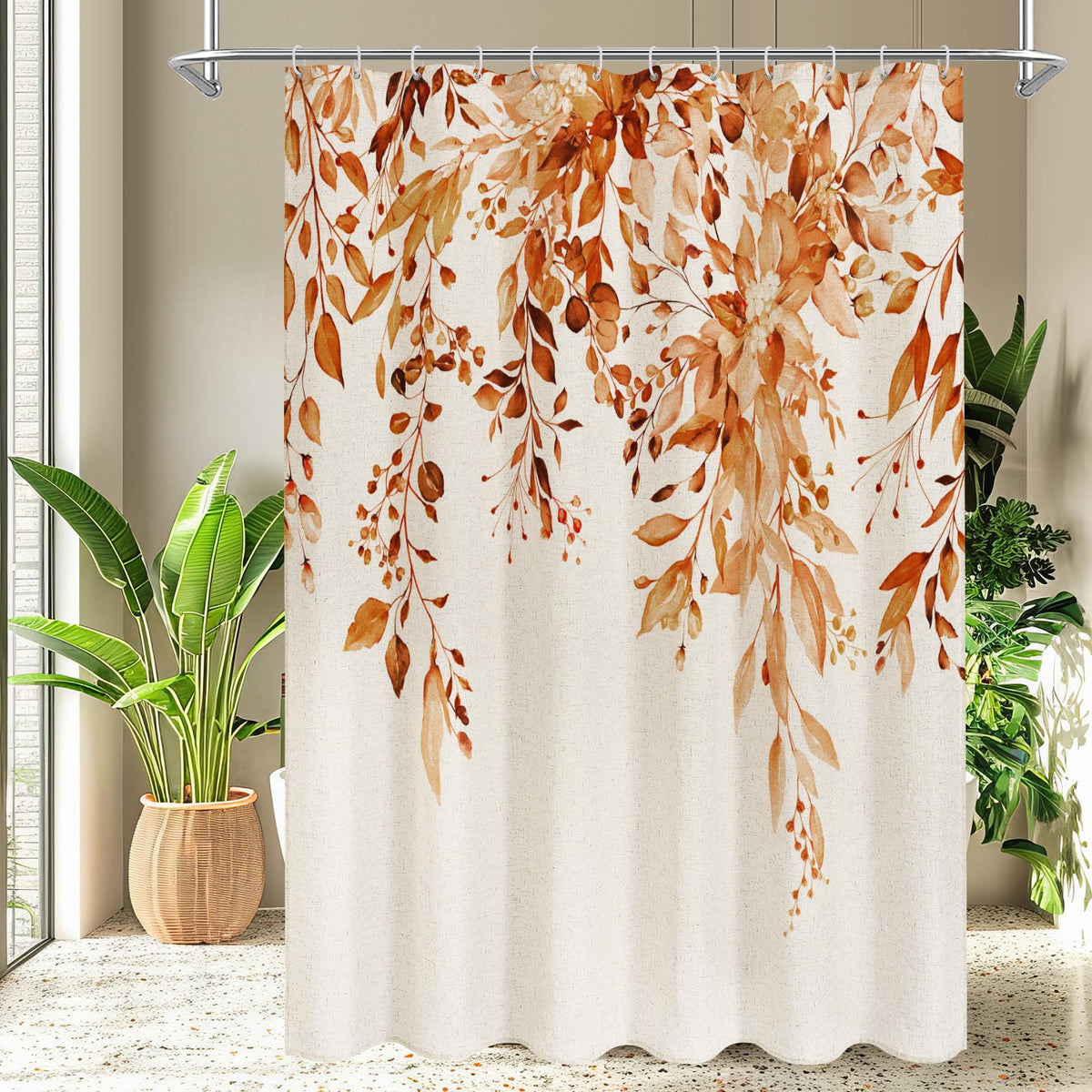 Gibelle SageGreen Linen Eucalyptus Shower Curtain, Watercolor Floral, 72x72
