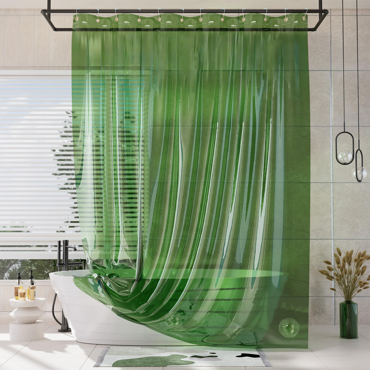 AmazerBath Shower Curtain Liner for Summer, 100% EVA Clear Green Heavy Duty Luxury Shower Curtain and Liner 2-in-1, 72x72 Plastic Weighted Shower Liner, 12 Rustproof Grommets & 3 Heavyweight Stones