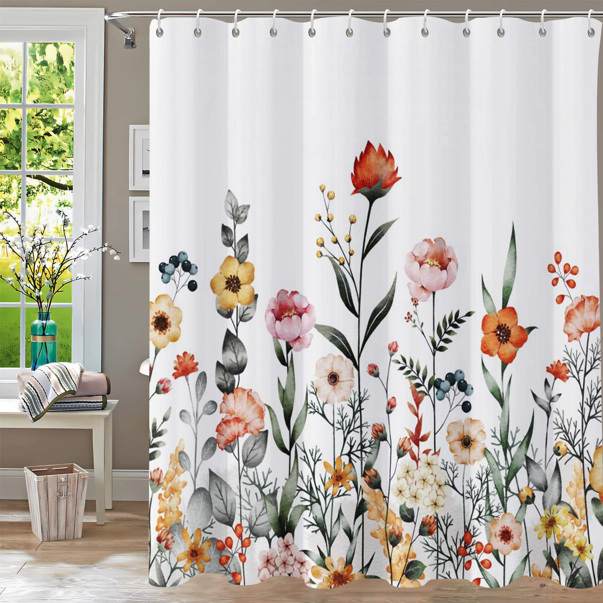 Shower Curtain Blue Eucalyptus Shower Curtains for Bathroom, Watercolor Leaf Shower Curtain Sets Waterproof Plant Shower Curtain Leaves Fabric Cloth Bathroom Curtains 72x72 inch with Hooks