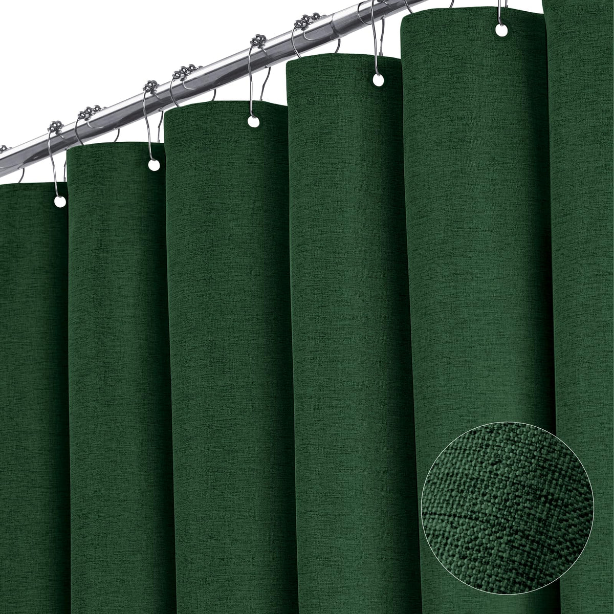 BTTN Grey Linen Textured Waterproof Fabric Shower Curtain Set, 72x72, Gray