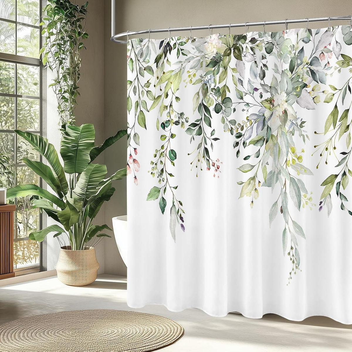 Sage Green Eucalyptus Fabric Shower Curtain for Bathroom, 72x72