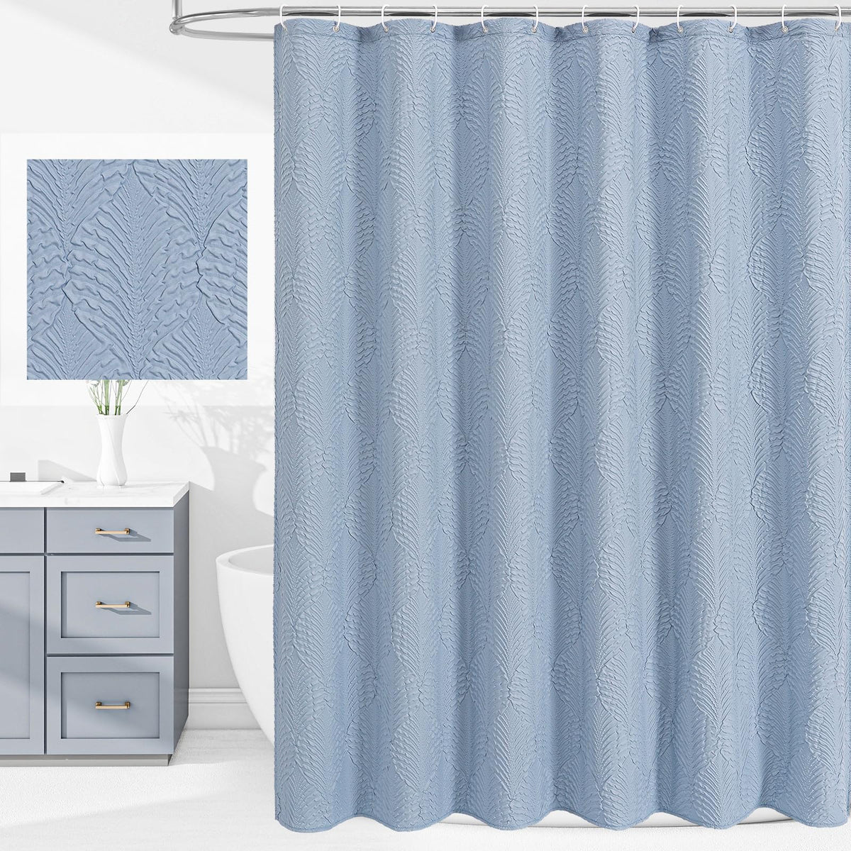 Gibelle White Shower Curtain for Bathroom, Farmhouse Bath Curtain 72x72
