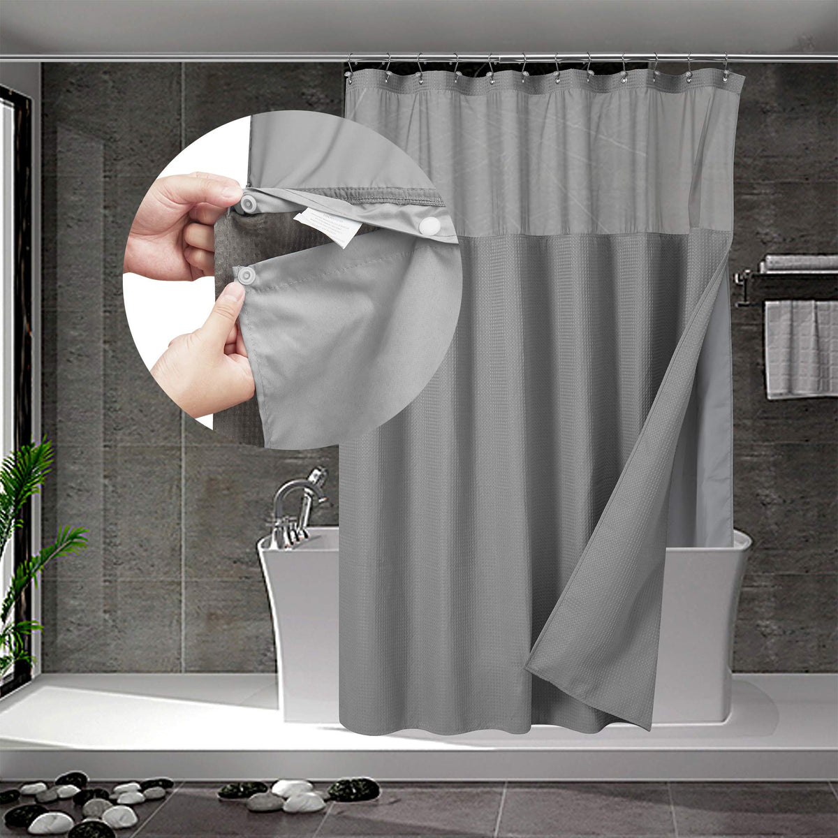 N&Y HOME Waffle Weave Shower Curtain with Snap-in Liner Set Blue, 71x72
