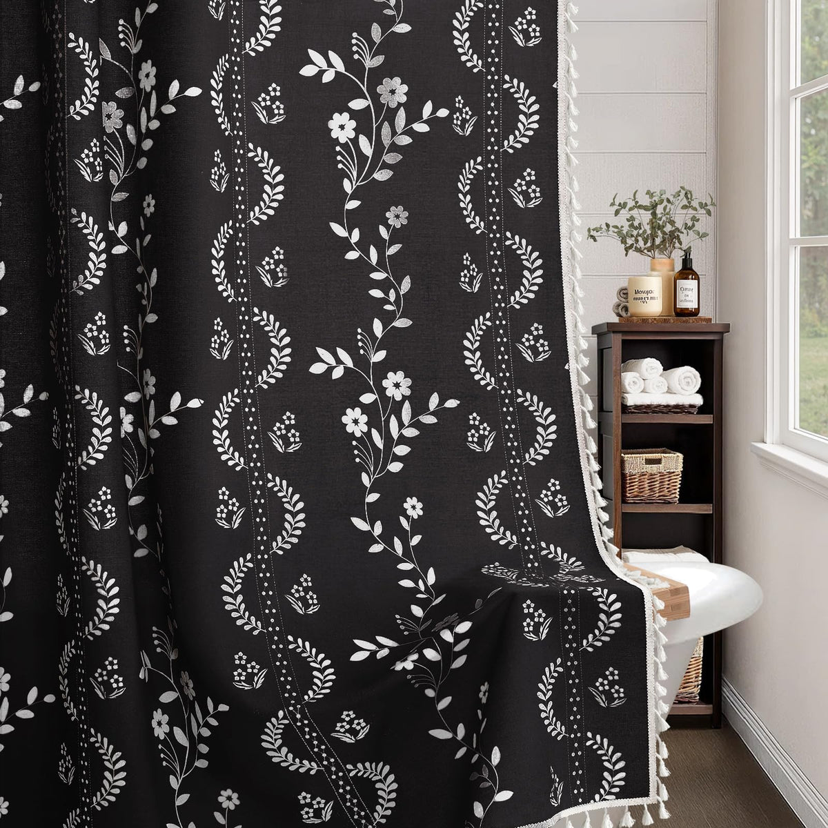 Boho Terracotta Vintage Shower Curtain with Tassels 72 x 72 Inch