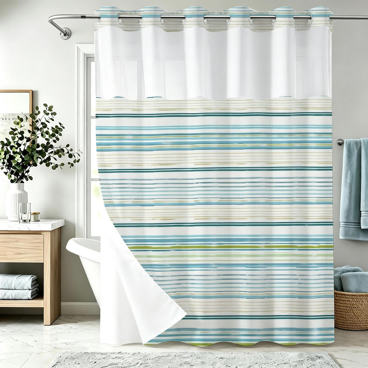 Nautical Green Sea Turtles Beach Theme Fabric Shower Curtain Sets Bathroom Blue Ocean Decor with Grommets and Hooks - 72 x 72 Inch Teal