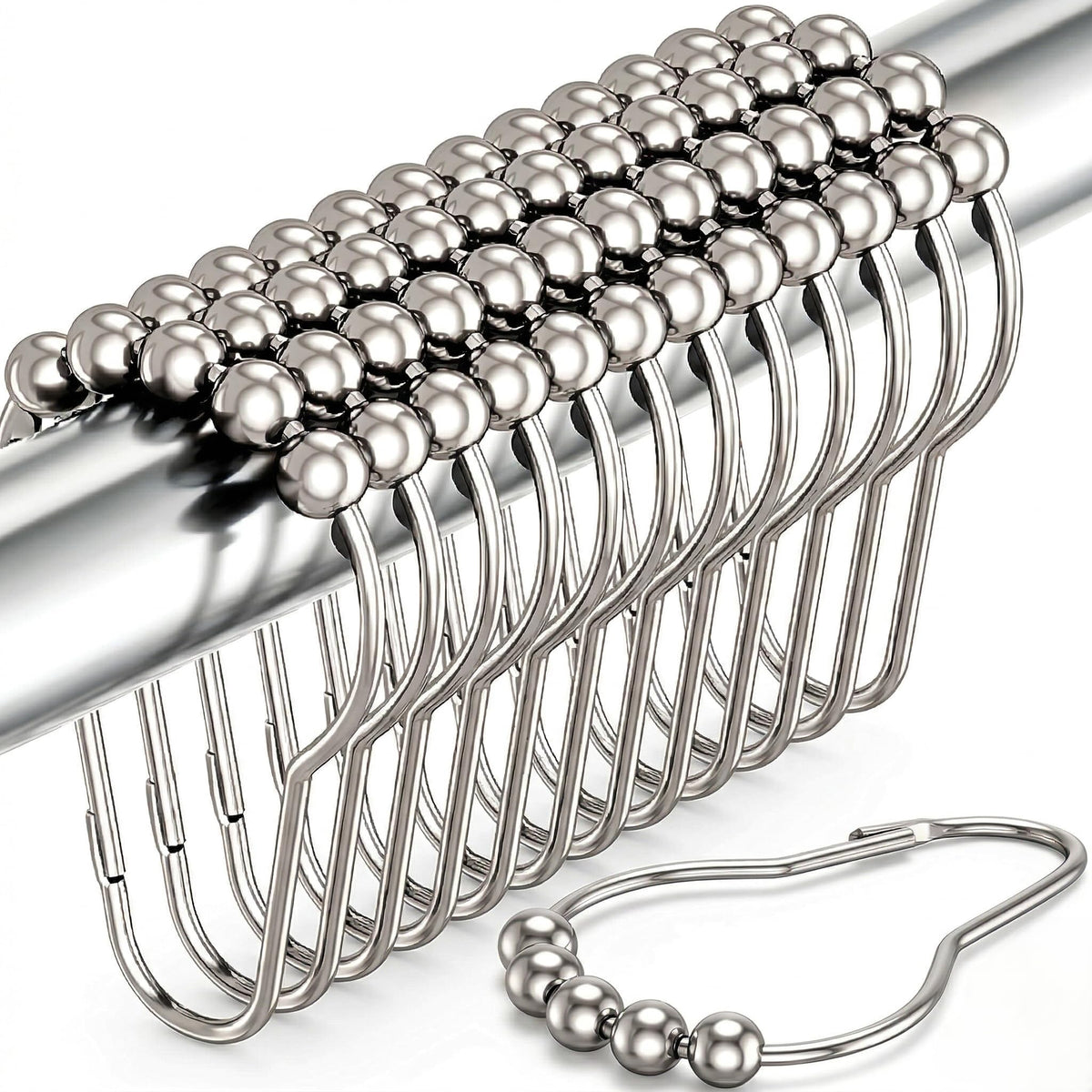 Rust Proof Shower Curtain Hooks, Stainless Steel Curtain Rings, Pack of 12