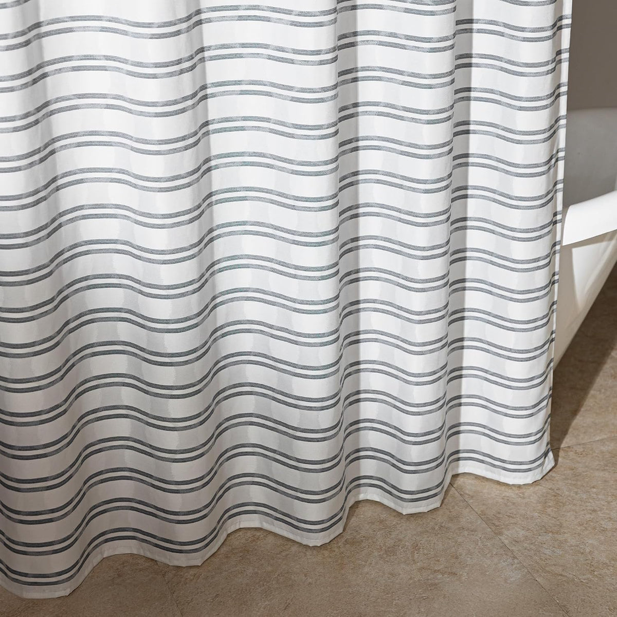 Amazon Basics Geometric Jacquard Fabric Shower Curtain for Bathroom, Lightweight, Water Repellent and Washable, 72" W x 72" L, Grey Striped