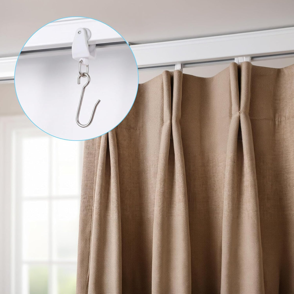 Xindojuz 60 PCS Curtain Track Hooks and Rollers Sets