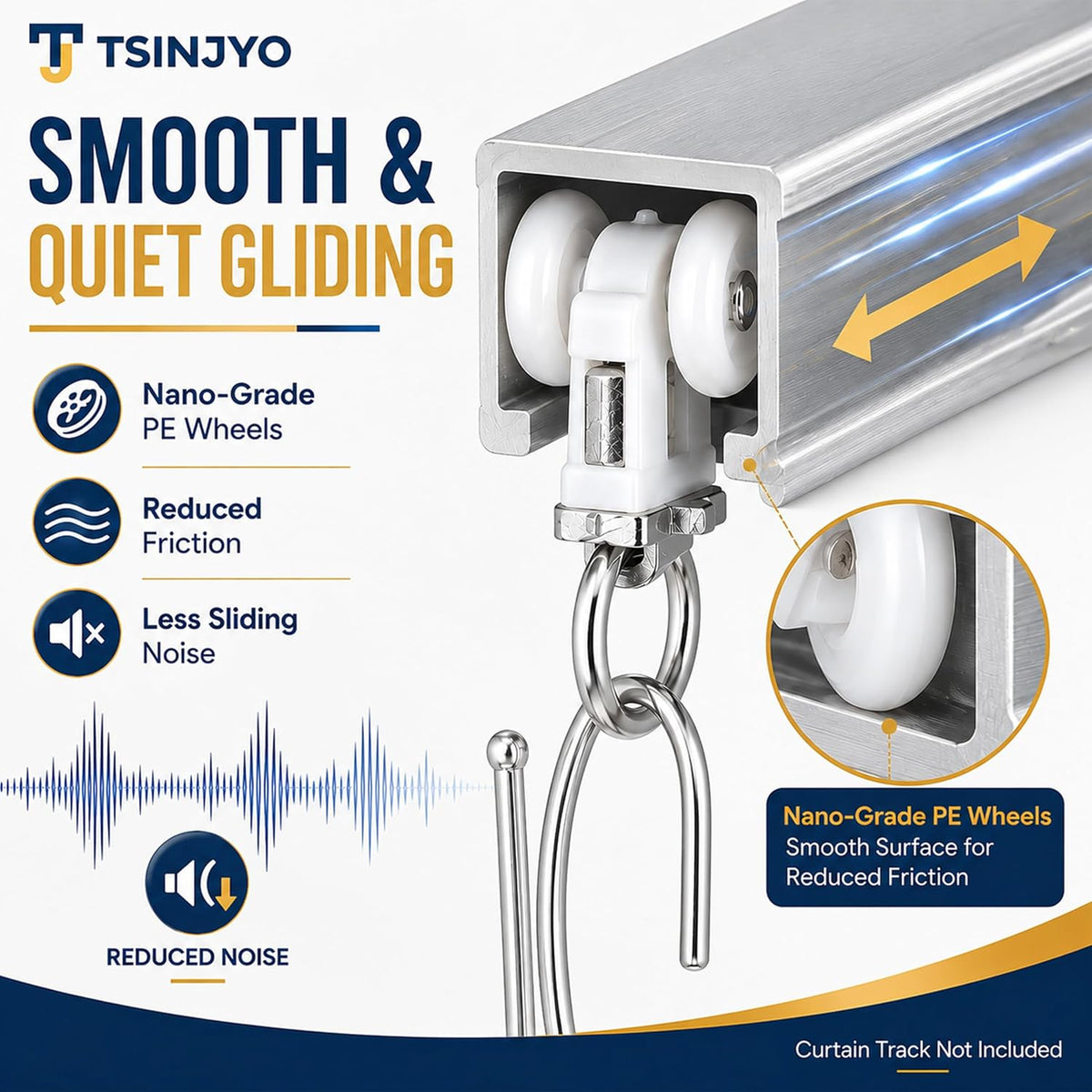 100 Pcs Curtain Track Roller and Hooks, Dual Wheel Roller Carrier Ceiling Mount Gliders, Stainless Steel Drapery Hooks for Ceiling Mounted Shower Curtains, Drapes, Room Dividers, RV, Closet
