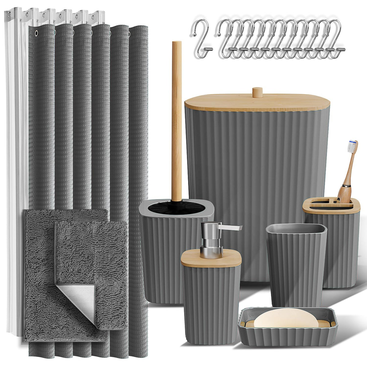 Clara Clark Black Bathroom Set, Shower Curtain Set, Bathroom Accessory Set