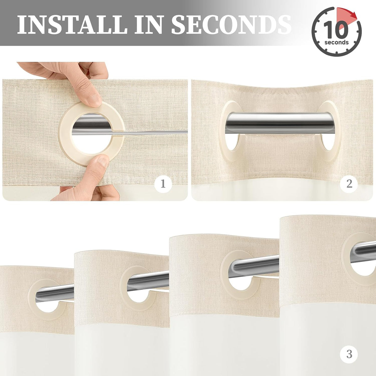 BTTN Cream Ringless Linen Textured Shower Curtain with Snap in Liner, 72x75