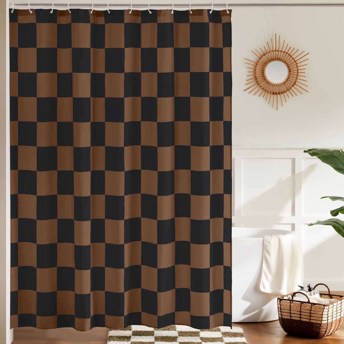 Ohocut Checkered Shower Curtain, Sage Green Shower Curtains for Bathroom, Cute Retro Checkboard Shower Curtain Vintage Aesthetic, Washable Fabric Bath Curtain 72''x72''