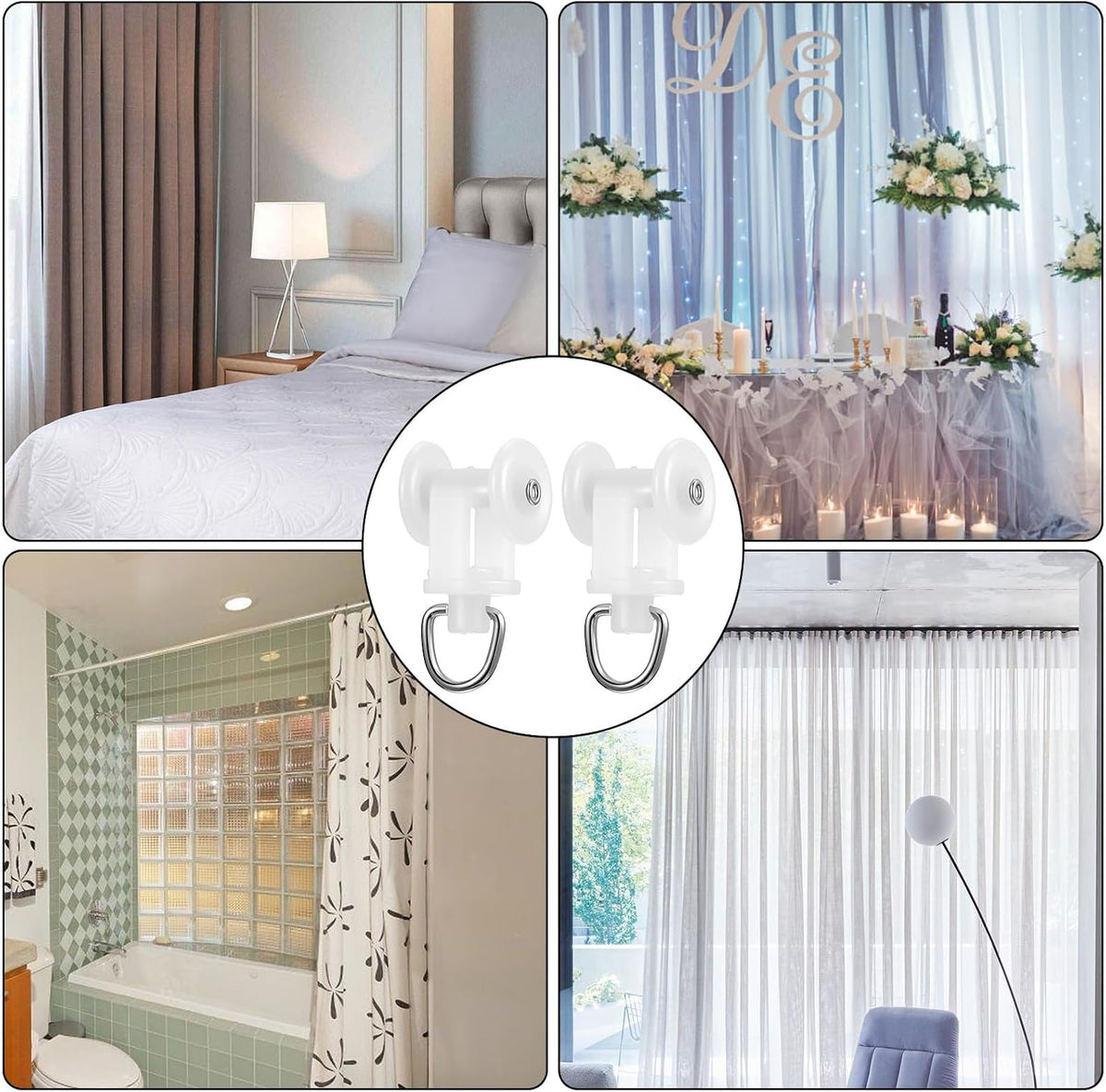 100 Pcs Curtain Track Glider Rollers Hooks Ceiling Tracks Hooks Plastic Mute Wheel Rollers Ball Pulley Windows Shower Curtain Tracks
