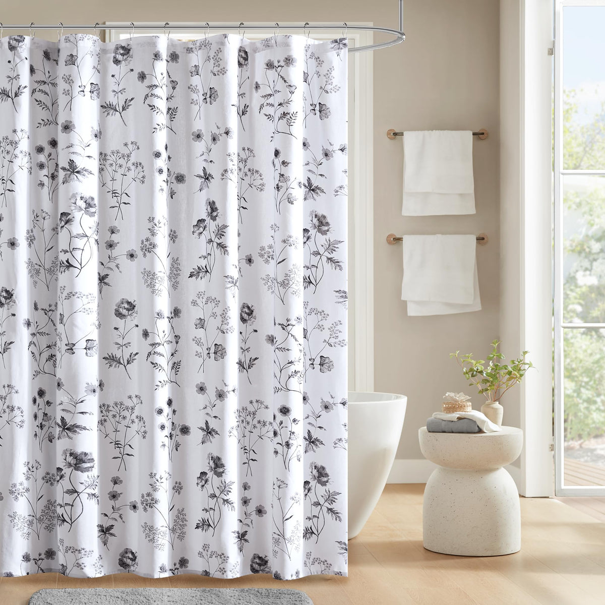 Martha Stewart 100% Cotton Floral Shower Curtain, 72 x 72, Sage Green
