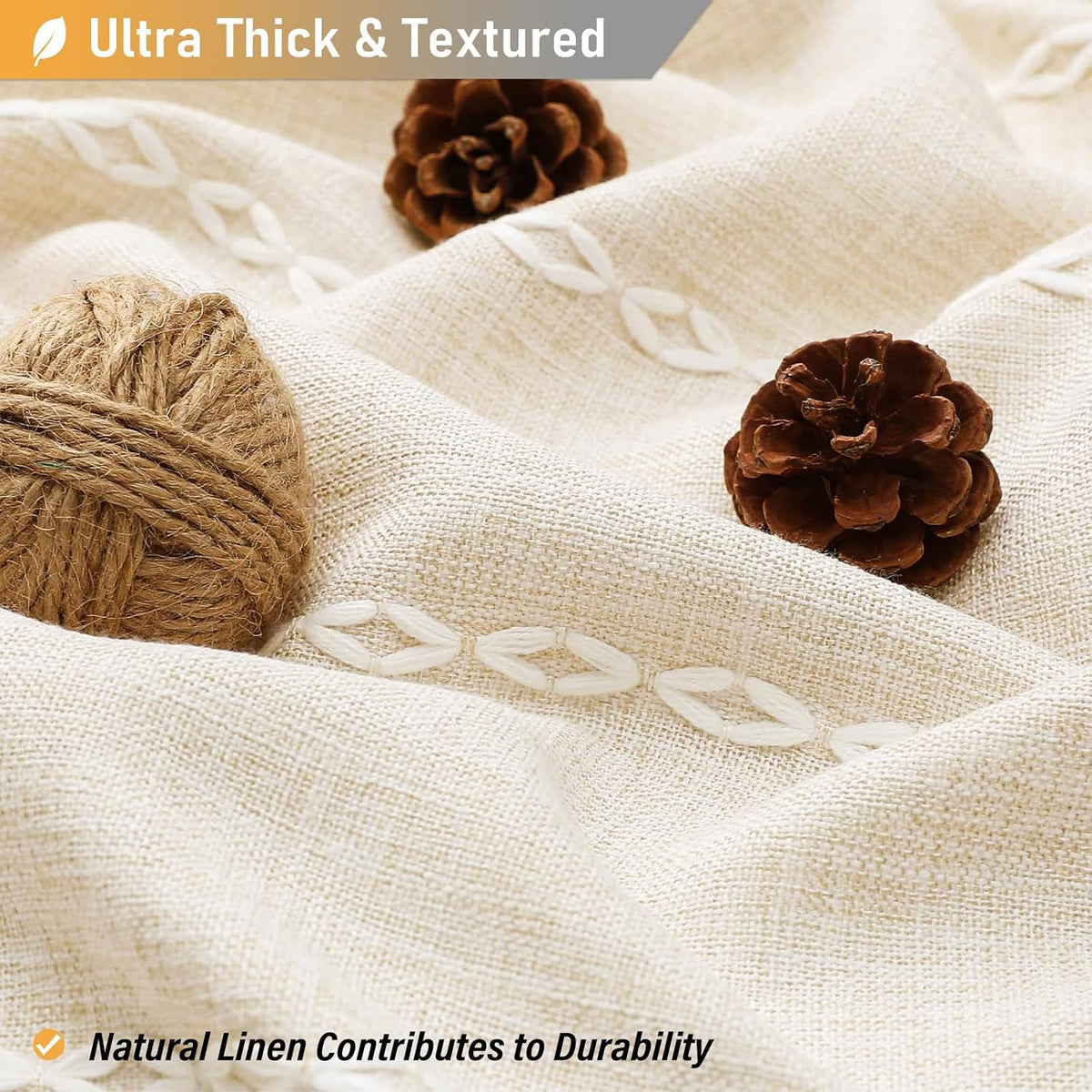 BTTN Cream Boho Farmhouse Linen Heavy Duty Shower Curtain Set, 72x72, Beige