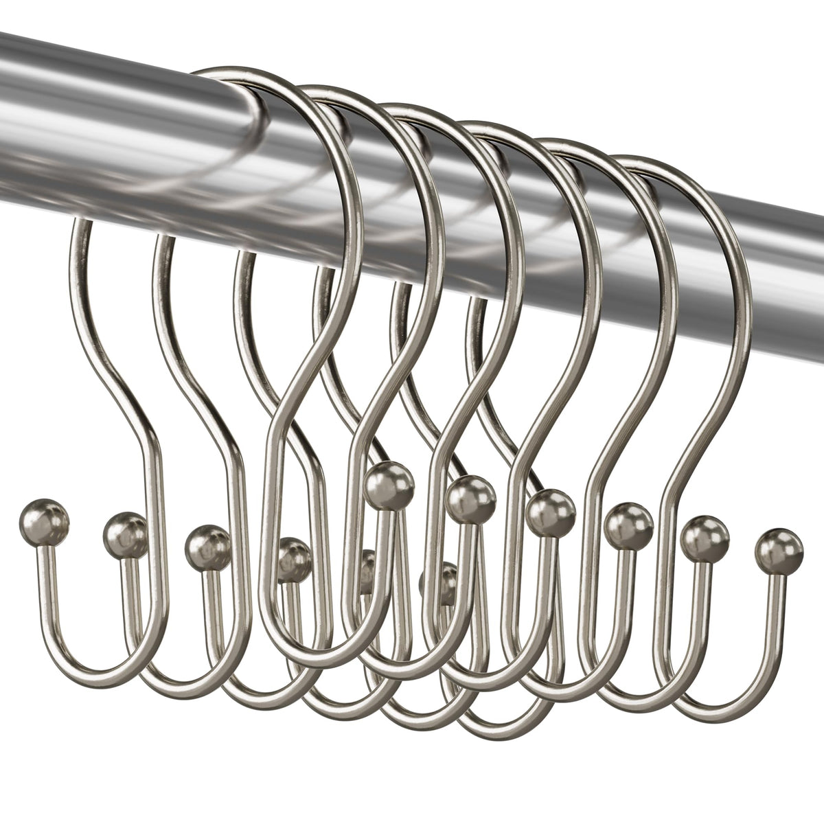 Titanker Shower Curtain Hooks Rings, Rust Resistant Metal Double Glide Shower Hooks Rings for Bathroom Shower Rods Curtains, Set of 12 Hooks - Nickel