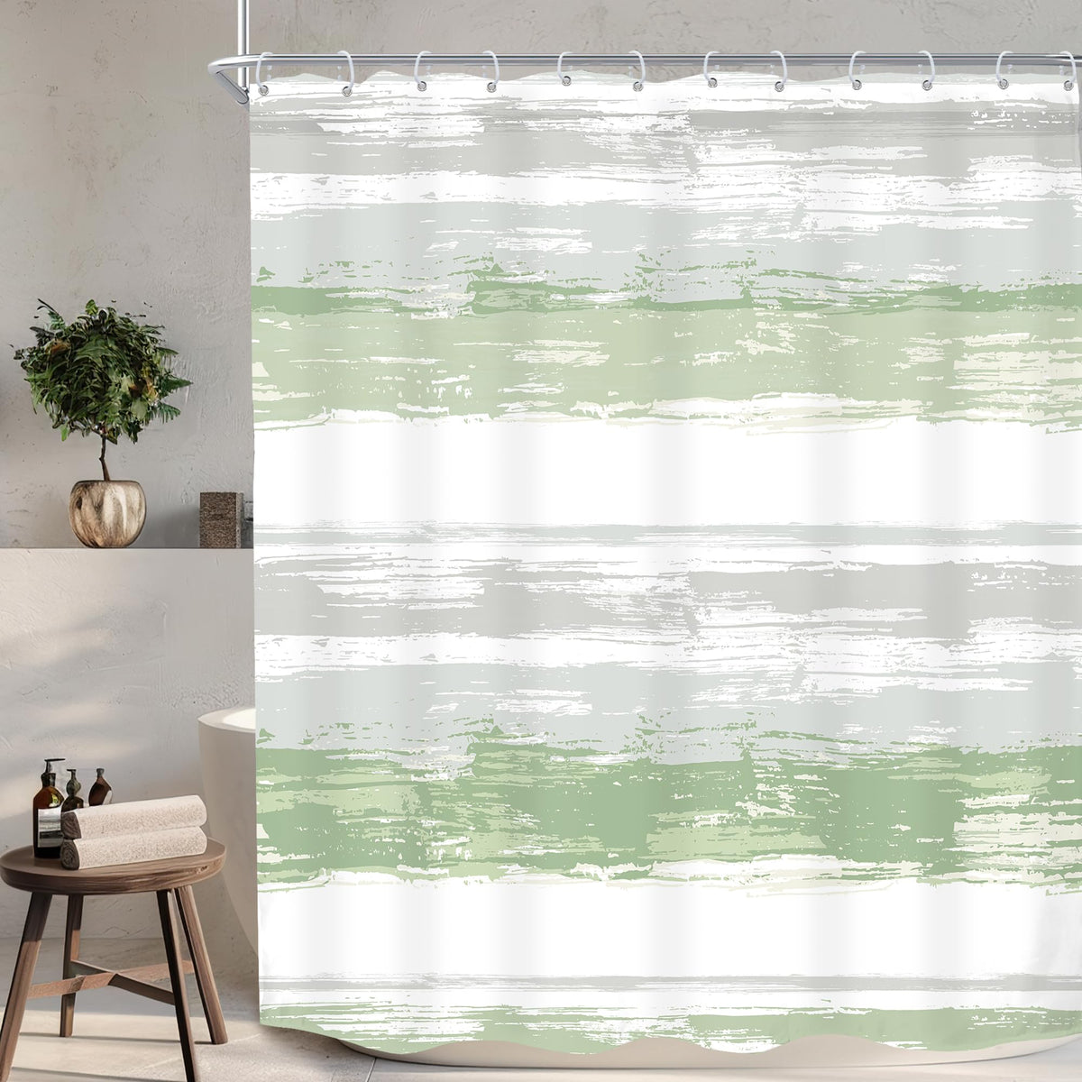 Abstract Blue Modern Gray Striped Minimalist Bathroom Shower Curtain Set