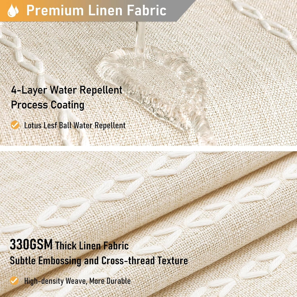 BTTN Cream Boho Farmhouse Linen Heavy Duty Shower Curtain Set, 72x72, Beige